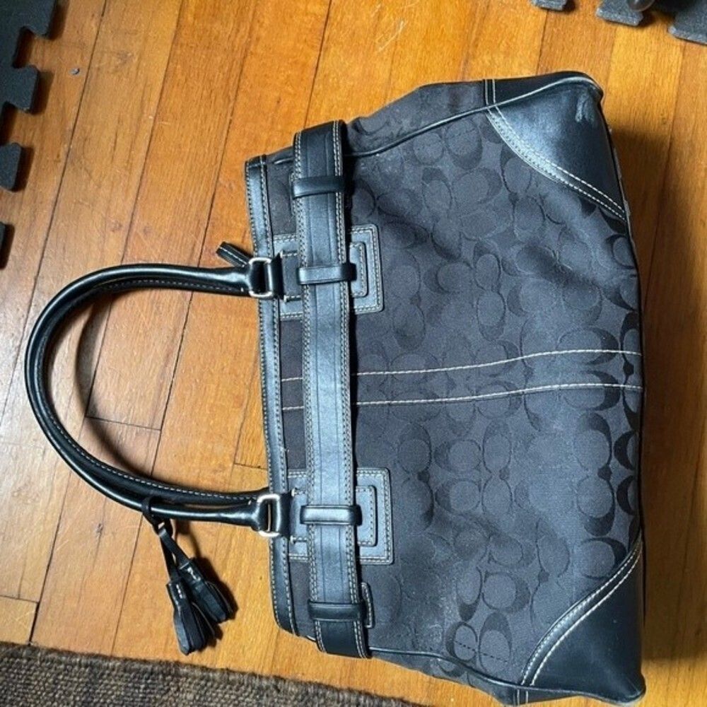 COACH purse black tote with signature Cs - Picture 5 of 10